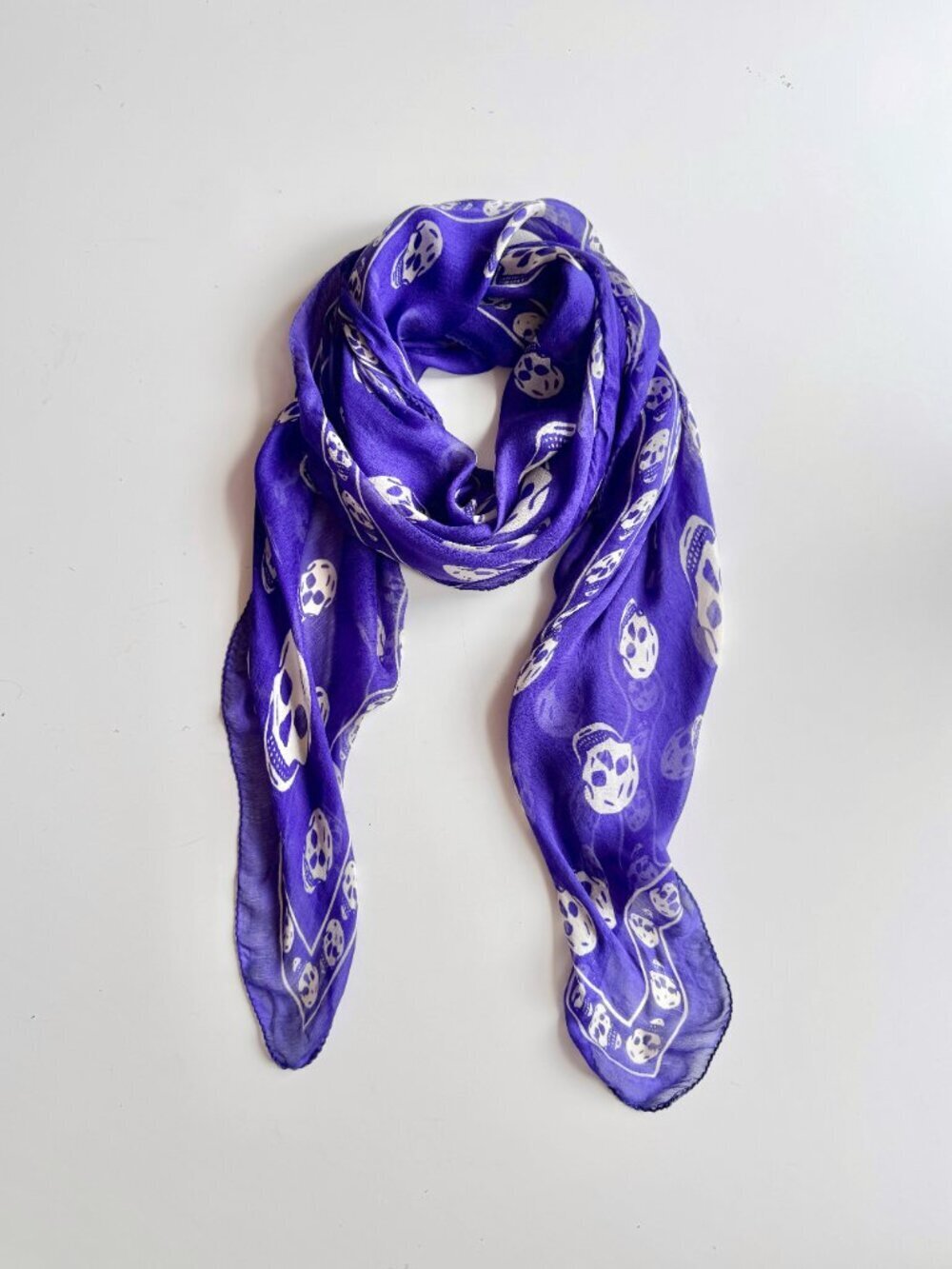 ALEXANDER MCQUEEN Skull Motif Purple Silk Chiffon Large Square Scarf